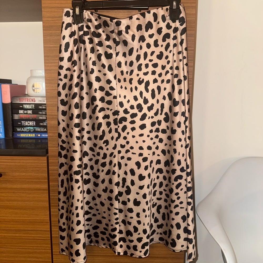 Leopard Print Satin Midi Skirt